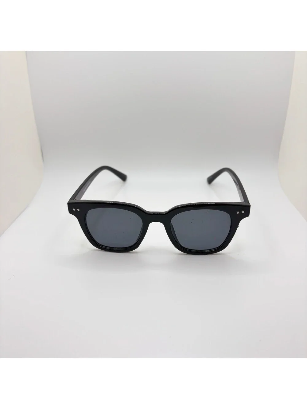 Lucky Brand LB59013 Square Rivet Sunglasses Shiny Black Frame Gray Lens
